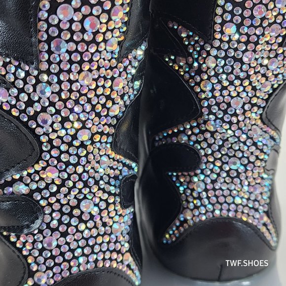 Aces Rhinestone Combat Boots Punk Goth Glam Shoes Last Ones - Picture 10 of 10